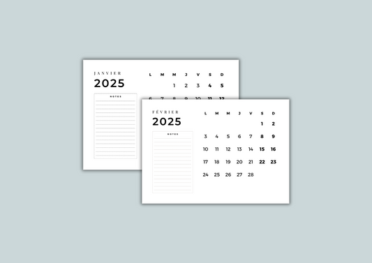 Calendrier Digital Minimaliste 2025