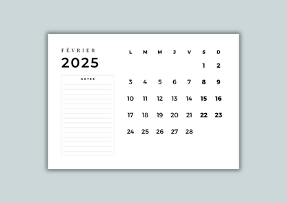 Calendrier Digital Minimaliste 2025