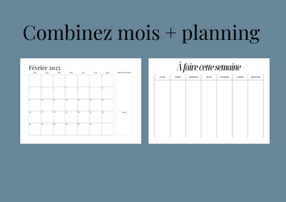 Pack Complet d’Organisation 2025 (Calendriers + Plannings)