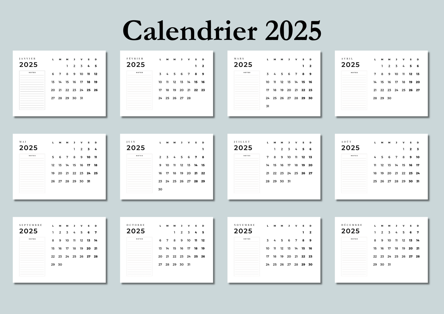 Calendrier Digital Minimaliste 2025